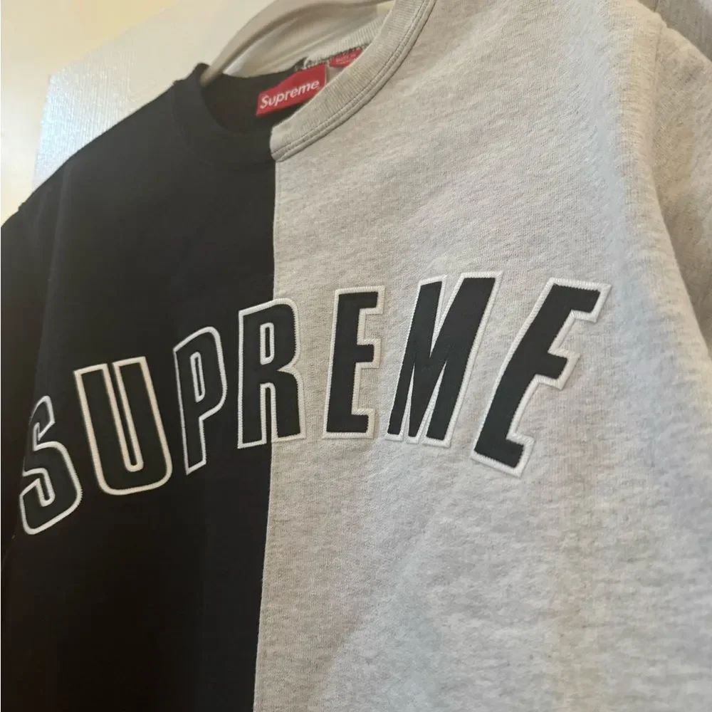 Supreme Split Crewneck Sweatshirt Black / Grey, medium - Picture 7 of 8